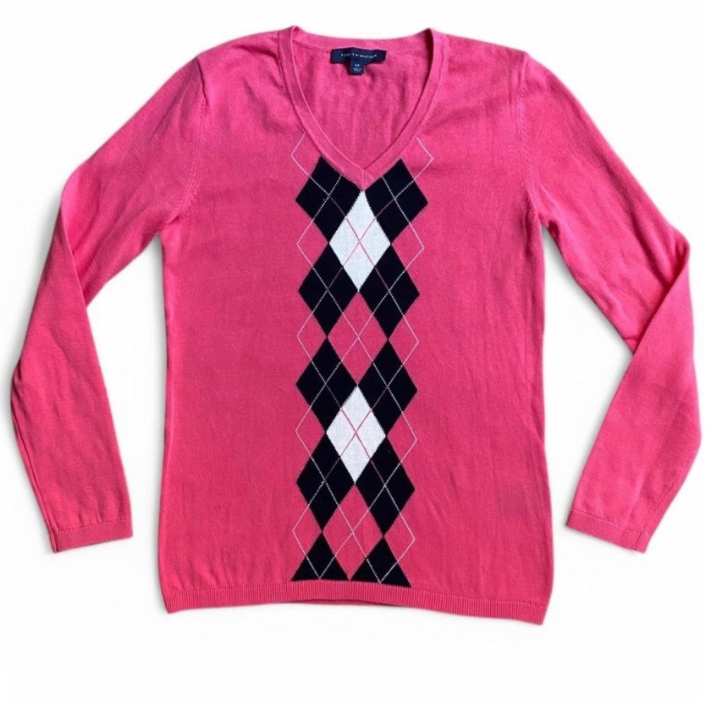 Pink Tommy Hilfiger Argyle V-Neck Sweater